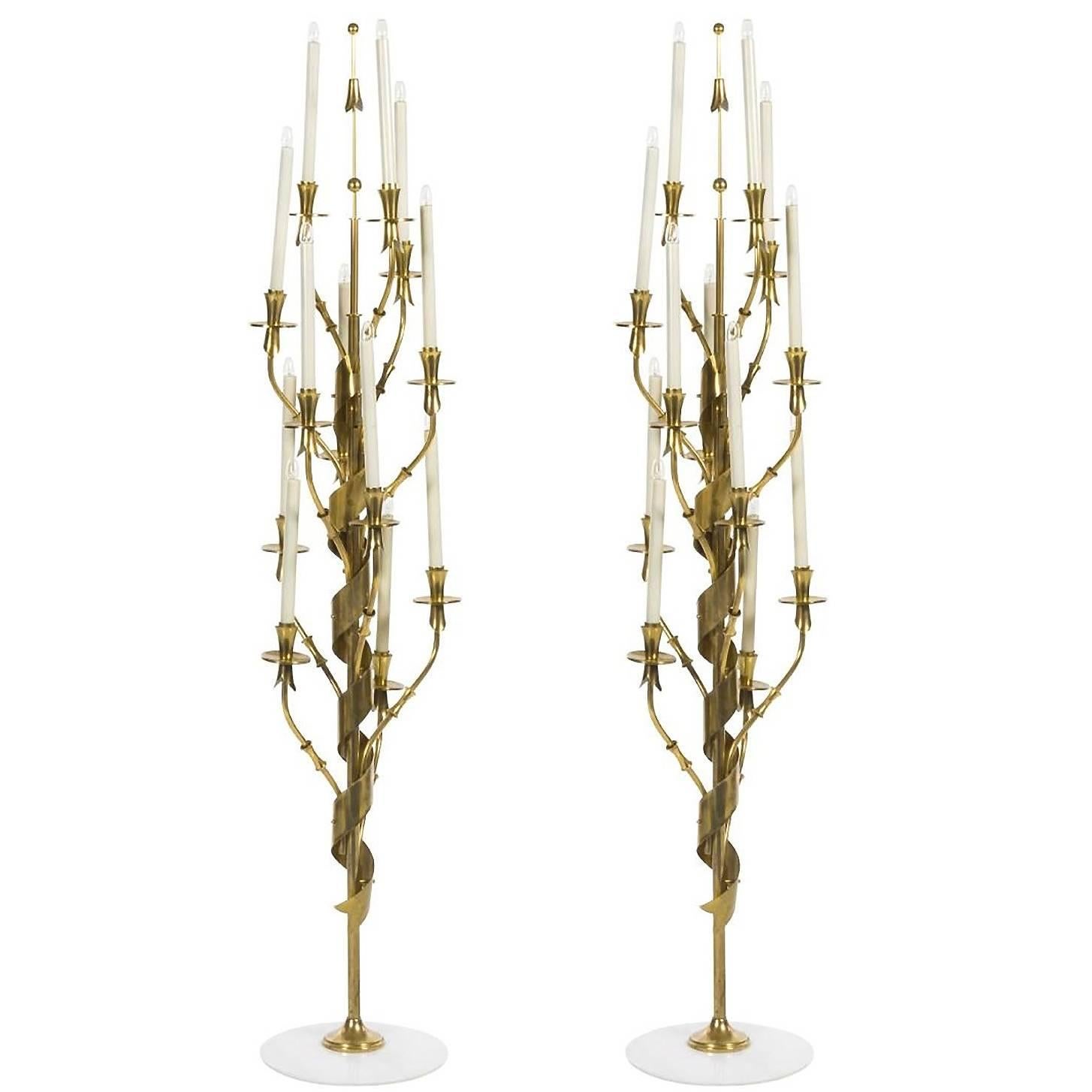 Fully Restored Pair of Brass and Marble Floor Lamps by Stilnovo, circa 1960s For Sale