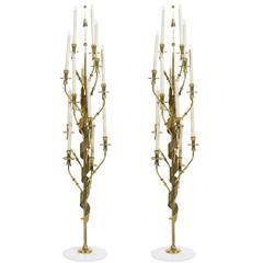 Fully Restored Pair of Brass and Marble Floor Lamps by Stilnovo, circa 1960s