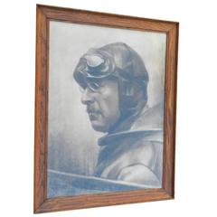 "King Albert in His Plane" Pastel, Belgian Work, circa 1930s