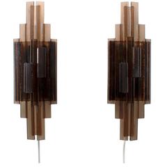 Plexiglas Sconces Pair by Claus Bolby, Cebo, 1975, Sculptural Brown Wall Lamps