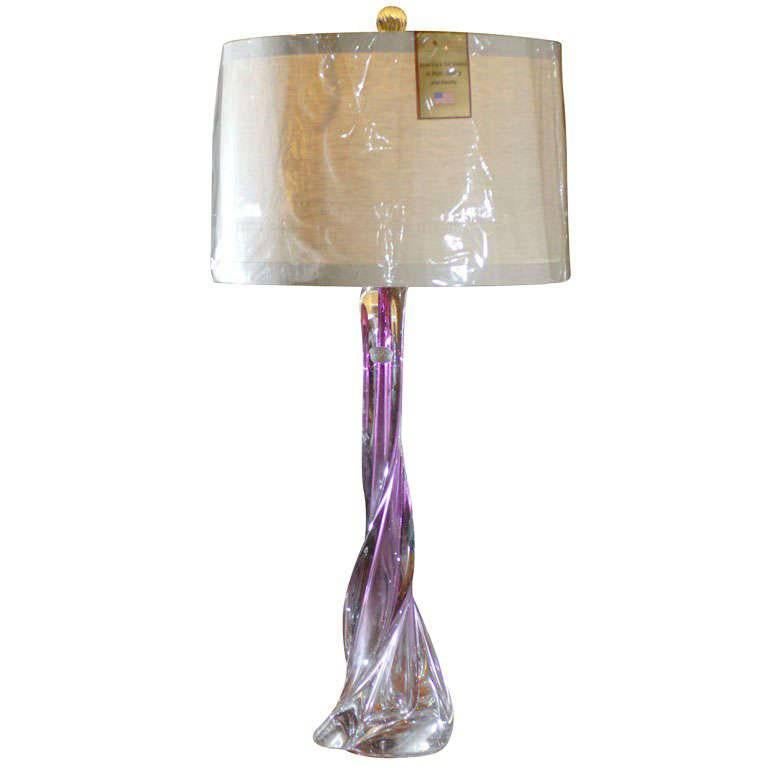 Val St. Lambert Handblown Pink and Purple Glass Twisted Table Lamp with Shade