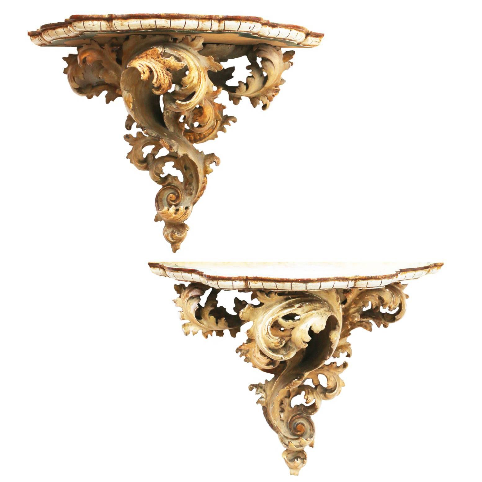 Pair of Early 20th Century Italian Polychrome Wall Brackets