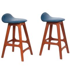 Pair of Low Slung Danish Modern Bar Stools Designed by Erik Buck 8