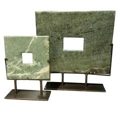 Set of Two Square Jade Discs, China, Contemporary