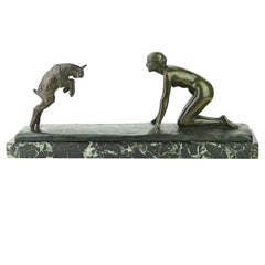 Susse Freres French Bronze Art Deco Maiden and Goat Sculpture by Paul Silvestre