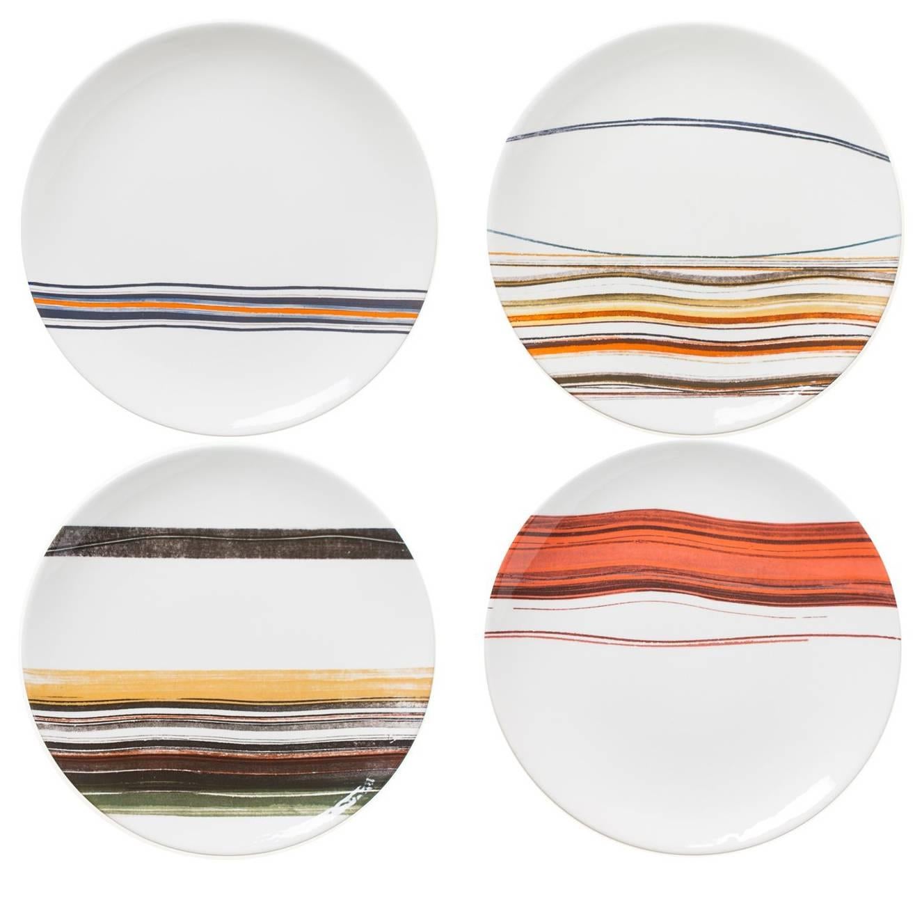 Set of Four Orange Orizzonti Dinner Plates by Vittore Frattini