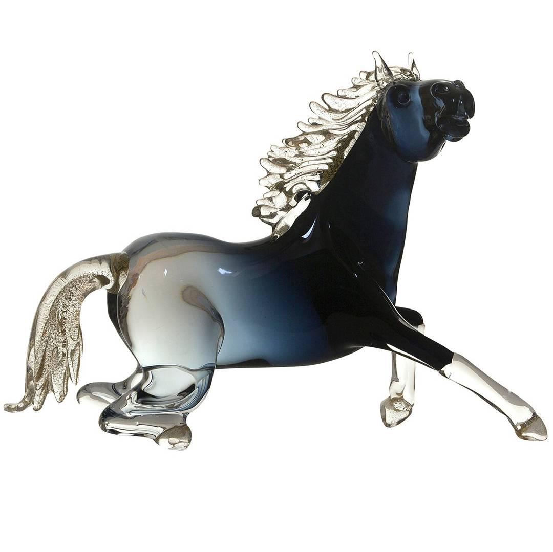 Small Black Glass Sitting Horse