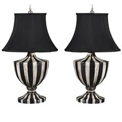 Pair of Black and White Urn Shaped Lamps