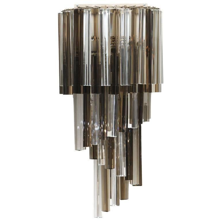 Venini Smoked and Clear Glass Prism Wall Sconce   For Sale