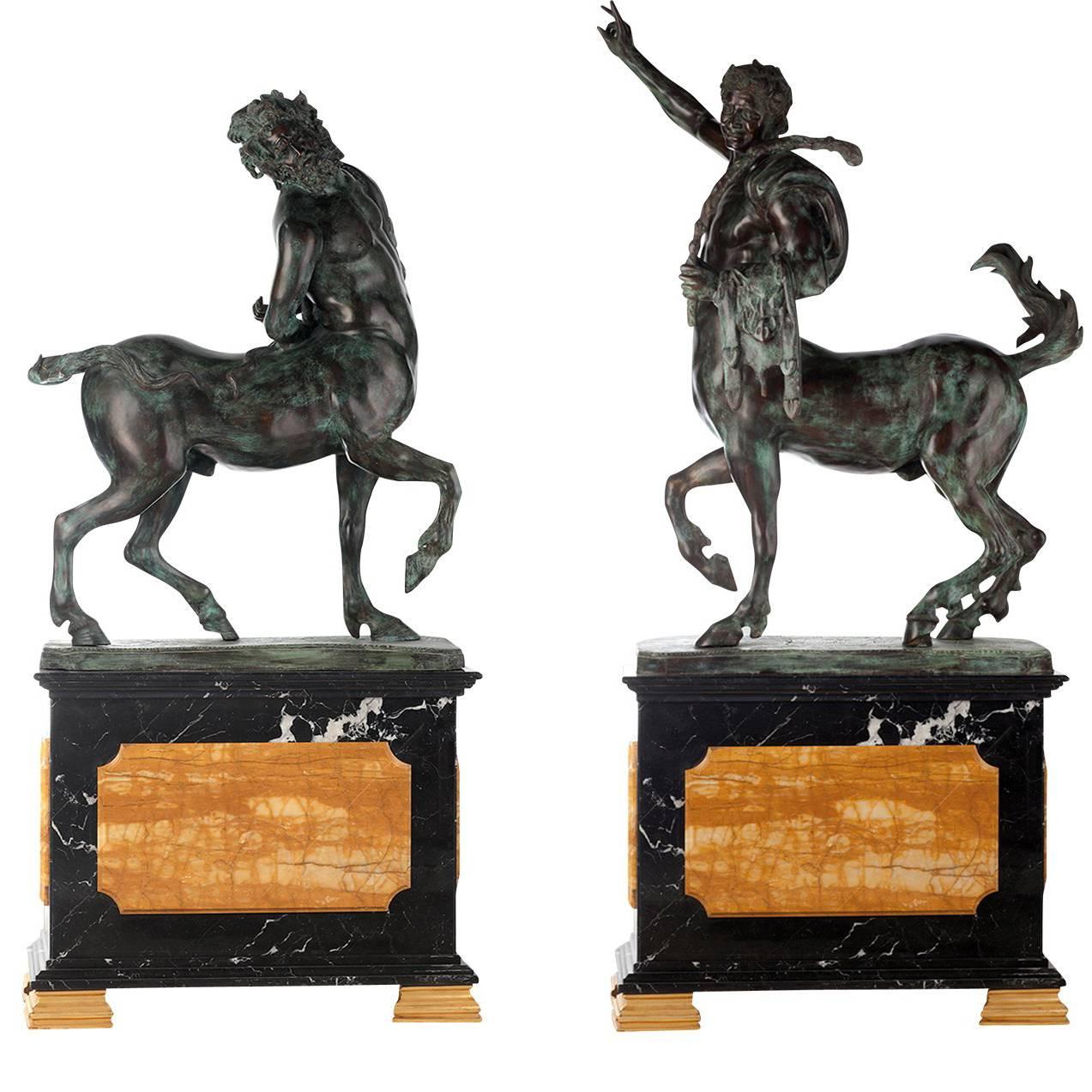 Set Of 2 Centaurs Statues On Pedestals