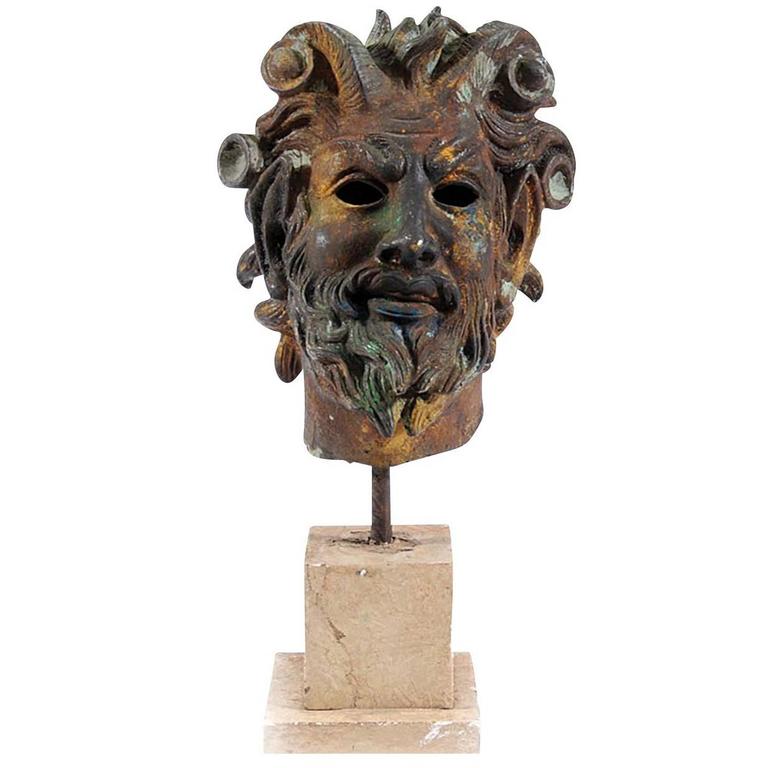 Ancient Greek Satyr's Head Sculpture For Sale at 1stdibs