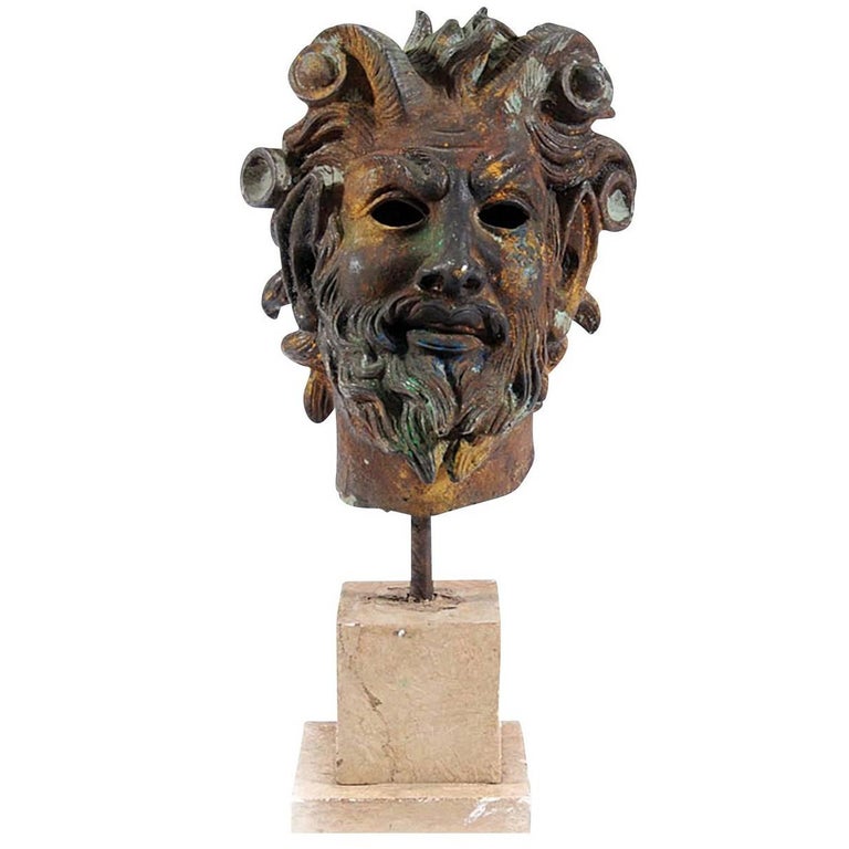Ancient Greek Satyr's Head Sculpture For Sale at 1stdibs