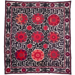Early 20th Century Samarkand Suzani from Uzbekistan, Silk Embroidery on Cotton