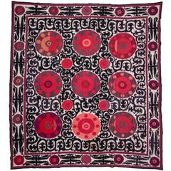 Early 20th Century Samarkand Suzani from Uzbekistan, Silk Embroidery on Cotton 7