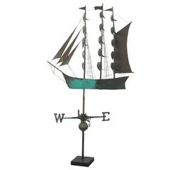 Very Large Vintage Green Patinated Copper Schooner Weathervane 11