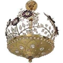 Gilt Chandelier with Leaves and Amethyst Flowers
