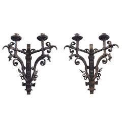 Pair of French Wrought Iron Sconces