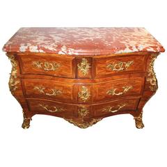 18th Century French Louis XV Parquetry Serpentine Bombé Arbalette Commode