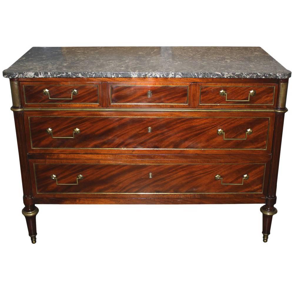 18th Century Russian or French Louis XVI Brass-Mounted Mahogany Commode For Sale