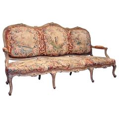 18th Century French Louis XV Carved Gold Leaf Canapé with Aubusson Tapestry 12