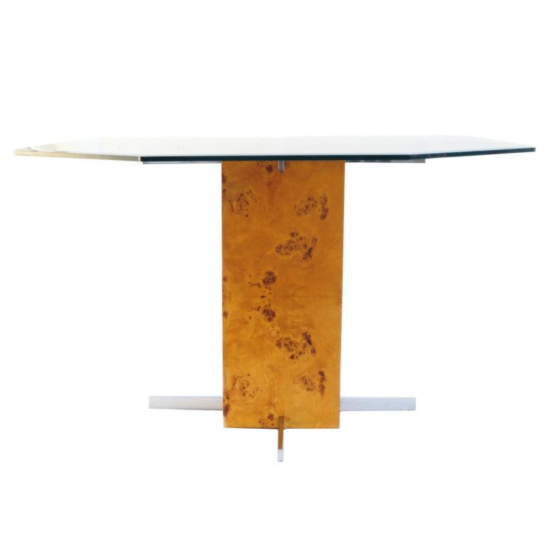 Burl Wood Chrome Glass Burlwood Pedestal Glass Kitchen Dining Center