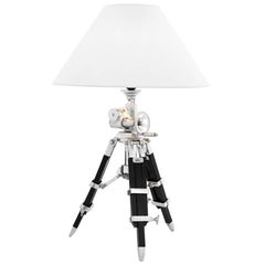 Tripod Table Lamp in Polished Aluminium and Black Finish Feet