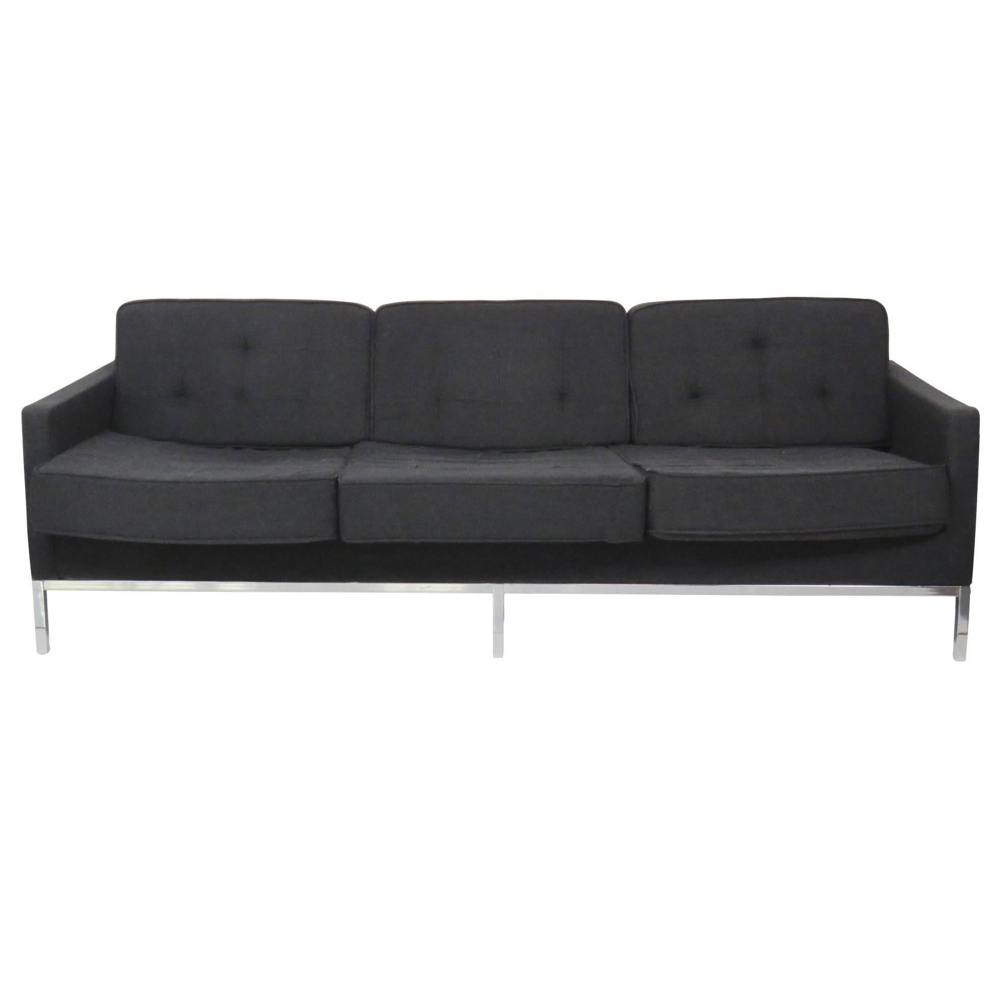 Milo Baughman Style Chrome and Upholstered Sofa
