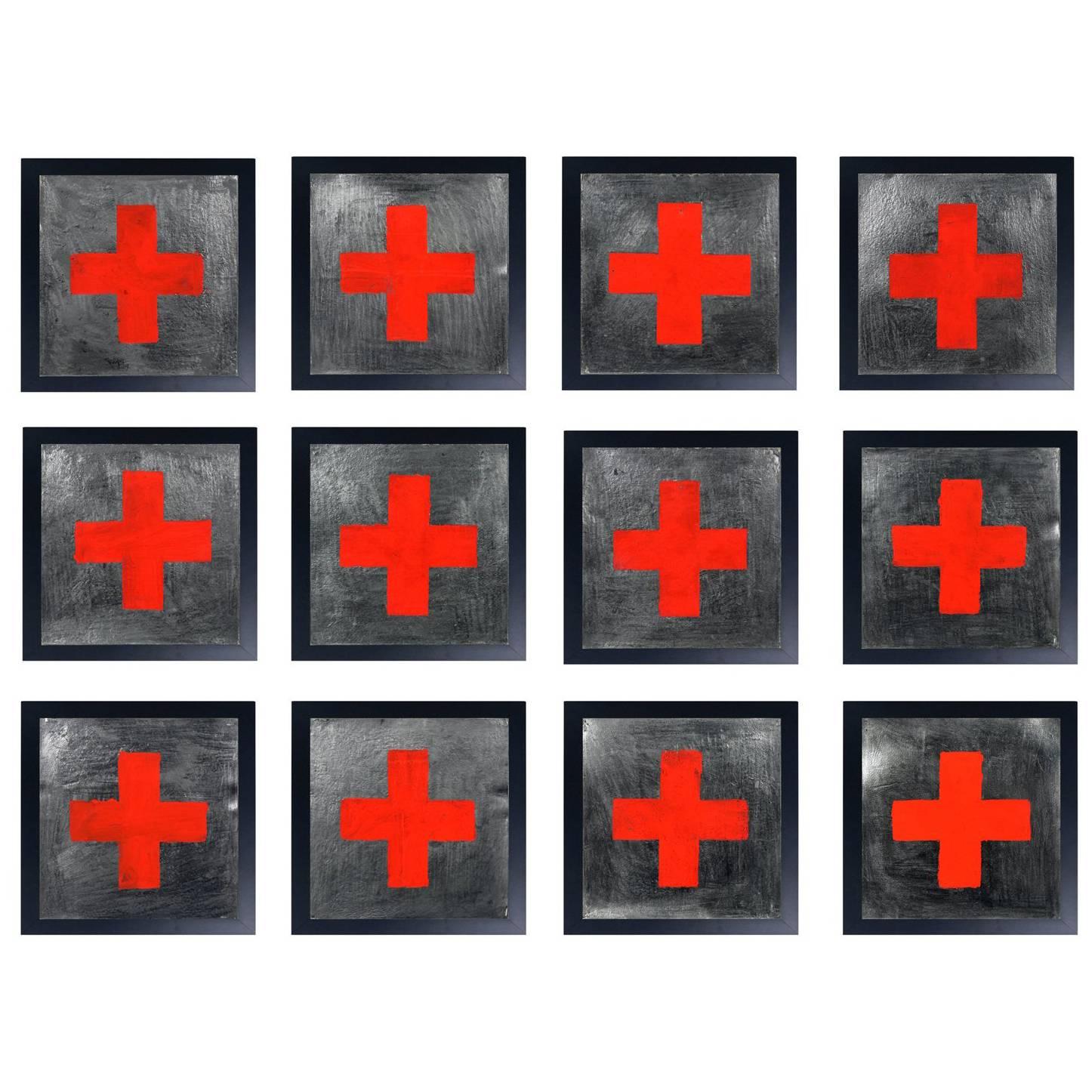 Group of 12 Original Red Cross Paintings Very Graphic