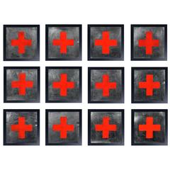 Group of 12 Original Red Cross Paintings Very Graphic Group of 12 Original Red Cross Paintings Very Graphic