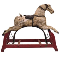 19ème siècle Américain Primitif Bois Sculpté Fonte Glider Rocking Hobby Horse