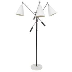 Chrome Triennale Floor Lamp with Marble Base and Black Leather Handles, Italy