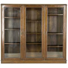 Antique Scottish Three-Door Oak Cabinet, Library Bookcase, Display Cabinet