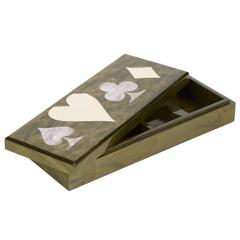 Edie Parker Home Card Box Symbols in Olive Green Pearlescent