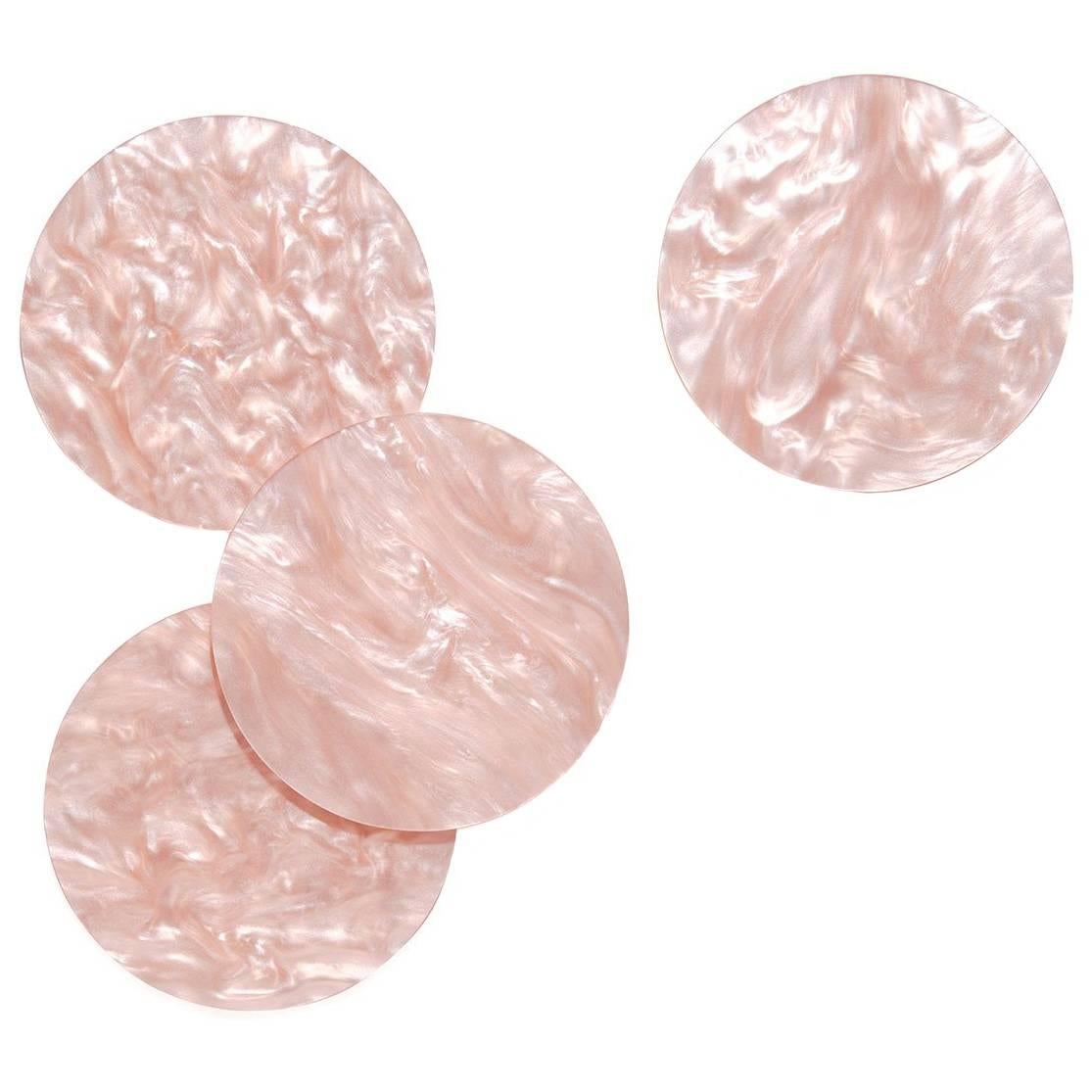 Edie Parker Home Round Coasters Solid Rose Quartz Pearlescent Acrylic For Sale