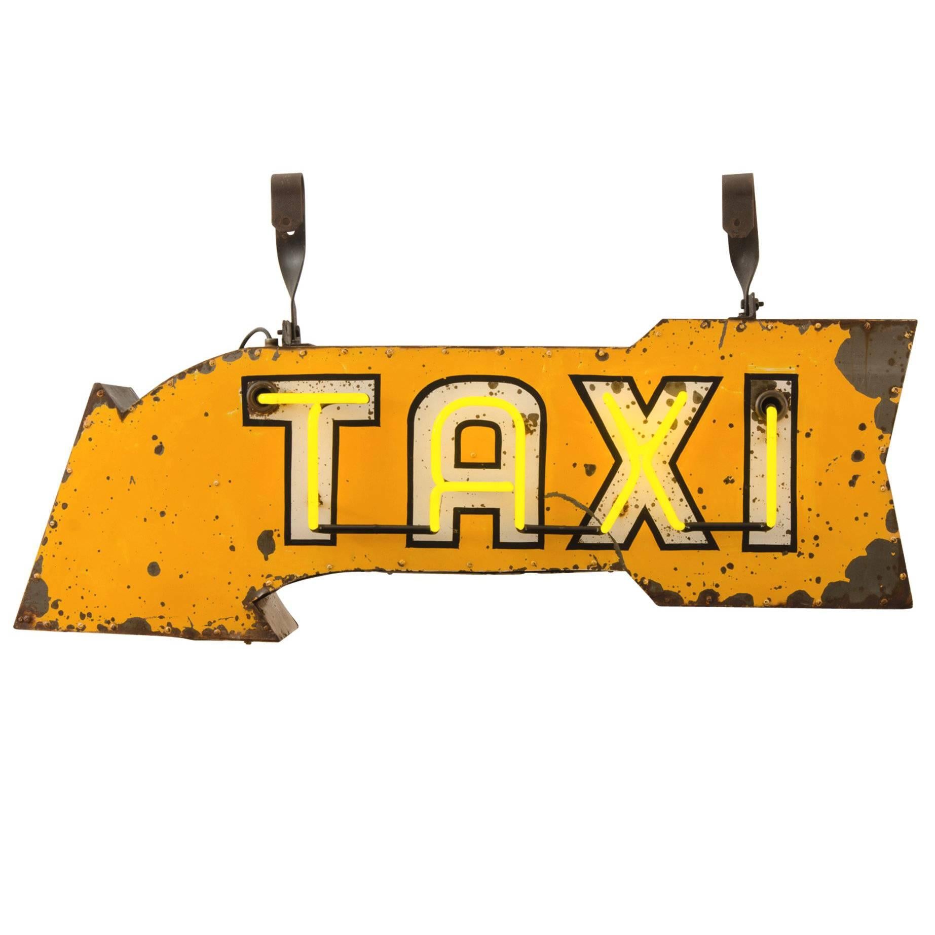 Bright Yellow Double-Sided Neon Taxi Sign, circa 1950s
