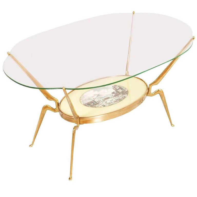 Mid-Century Modern Coffee Table by Cesare Lacca in Gilt Brass Period, 1950s For Sale
