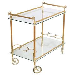 Early 20th Century Neoclassic Gilt Brass Bar Cart Drinks Trolleys or End Tables