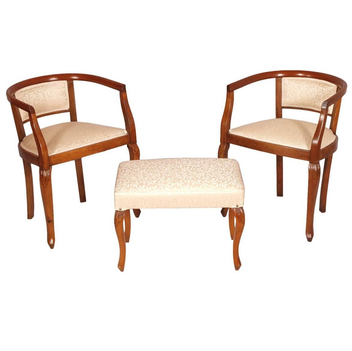 Early 20th Century Italian Set Bedroom Chairs Art Nouveau, Walnut Hand-Cared