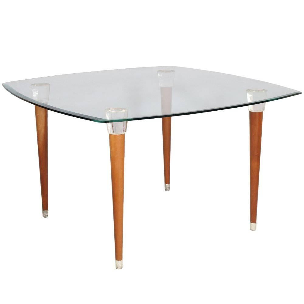 Table moderne du milieu du siècle dernier, plateau en verre et noyer, par Ico Parisi, têtes en verre de Murano en vente