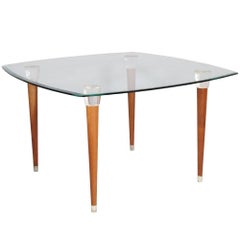 Tavolo moderno di metà secolo, piano in vetro, noce , di Ico Parisi Murano Glass Heads