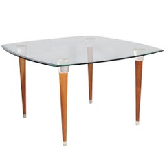 Antique Mid-Century Modern Table, Glass Top, Walnut , by Ico Parisi Murano Glass Heads