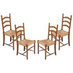 Mid-Century Modern Chiavari Set of Four Chairs Straw Seat in Walnut Wood Turned 6