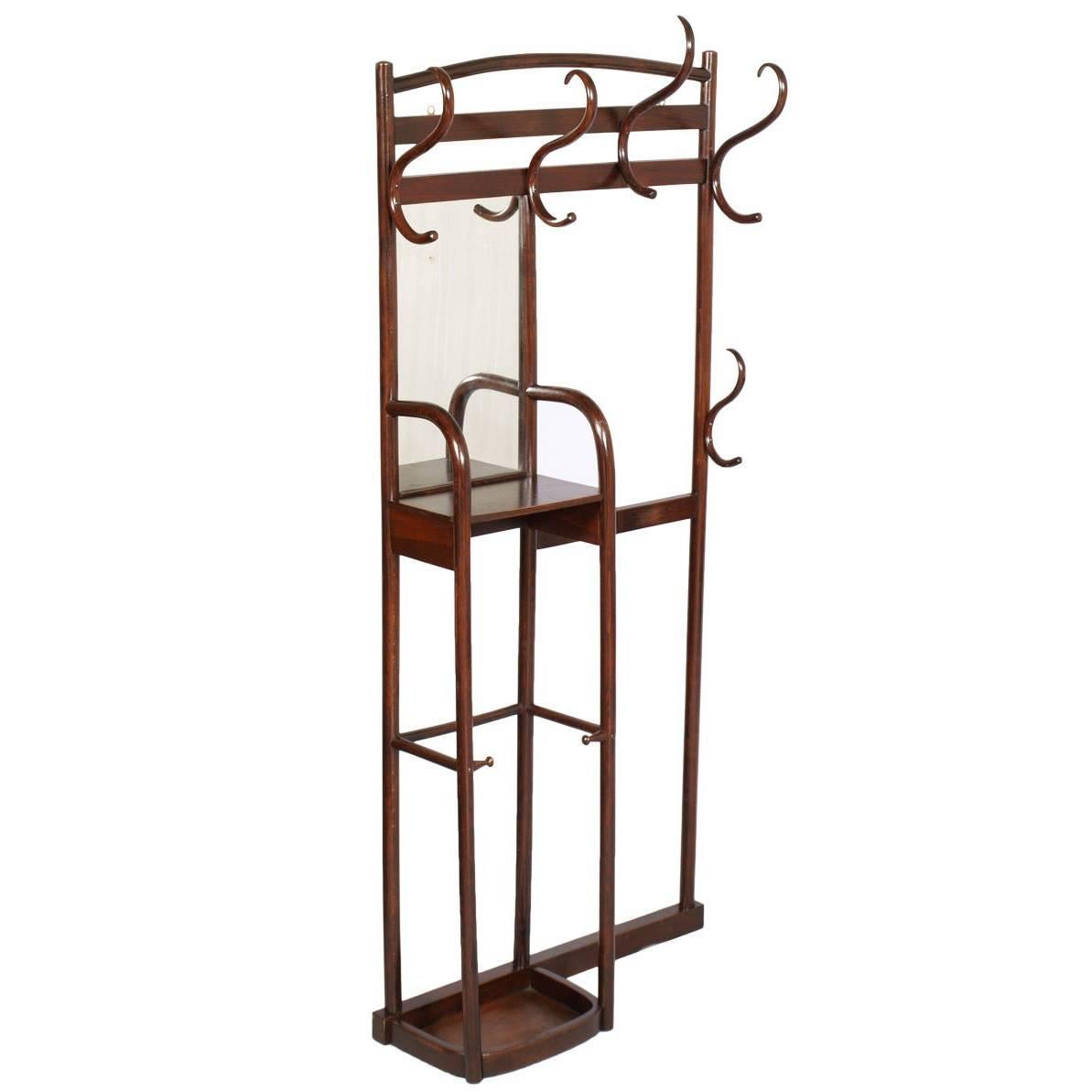 19TH Century Entrance Coat-Rack Hanger with Mirror by Thonet