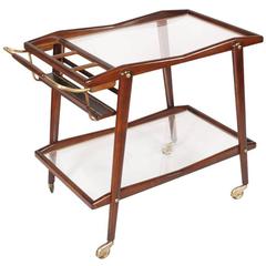 Mid-Century Modern Cesare Lacca Trolley Bar, Walnut Crystal Gilt Brass 12