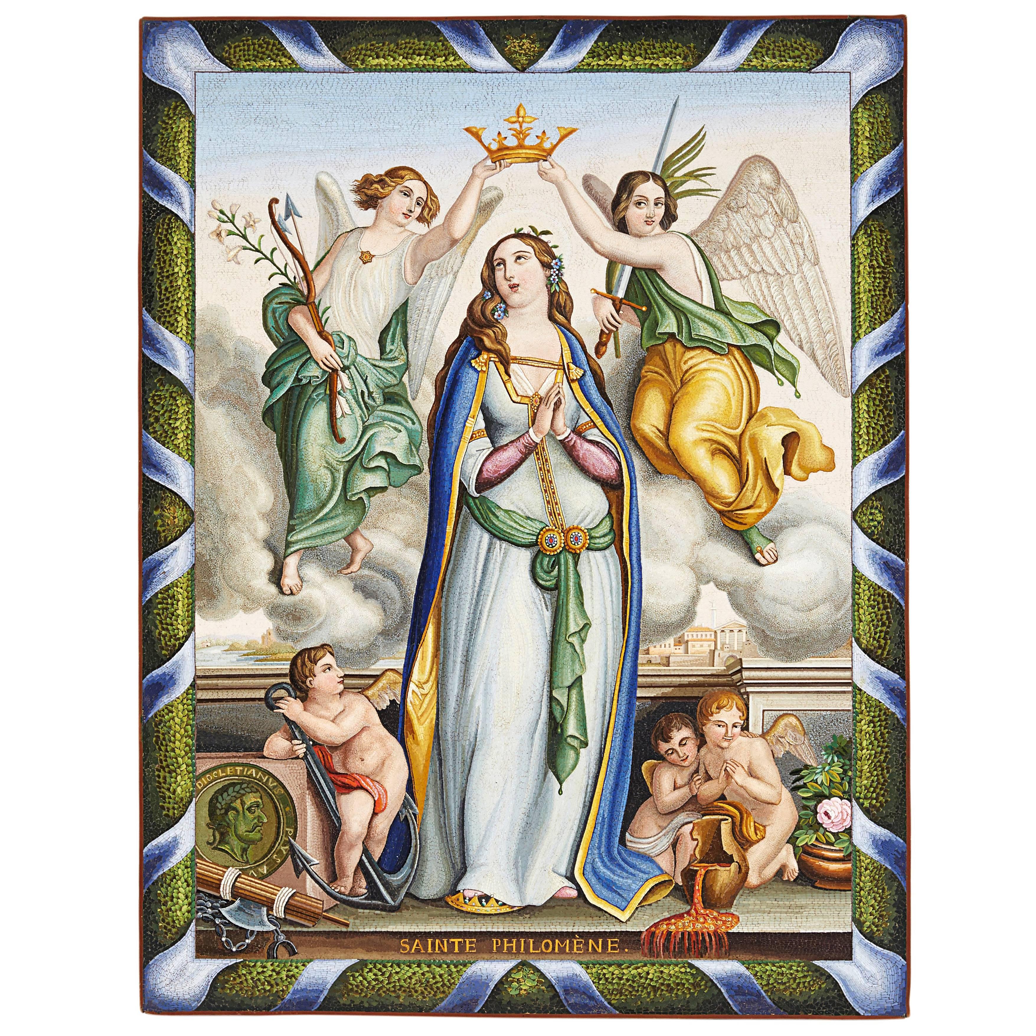 Fine and Rare Italian Micromosaic Plaque of Sainte Philomene Rome, circa 1860