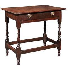 English Early 19th Century Georgian Oak Side Table with Drawer and Turned Legs