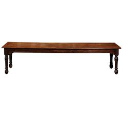 English, 19th Century Long Oak Bench with Turned Legs