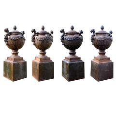 Group of Four Cast Iron Covered Vases by the Val d'Osne Foundry, 19th Century