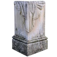 Stone Base with Carved Draped Decor, 19th Century