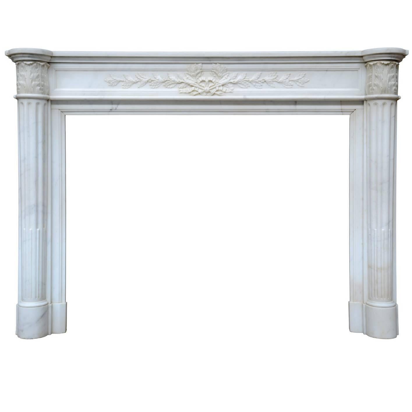 Louis XVI Style White Semi-Statuary Marble Fireplace For Sale